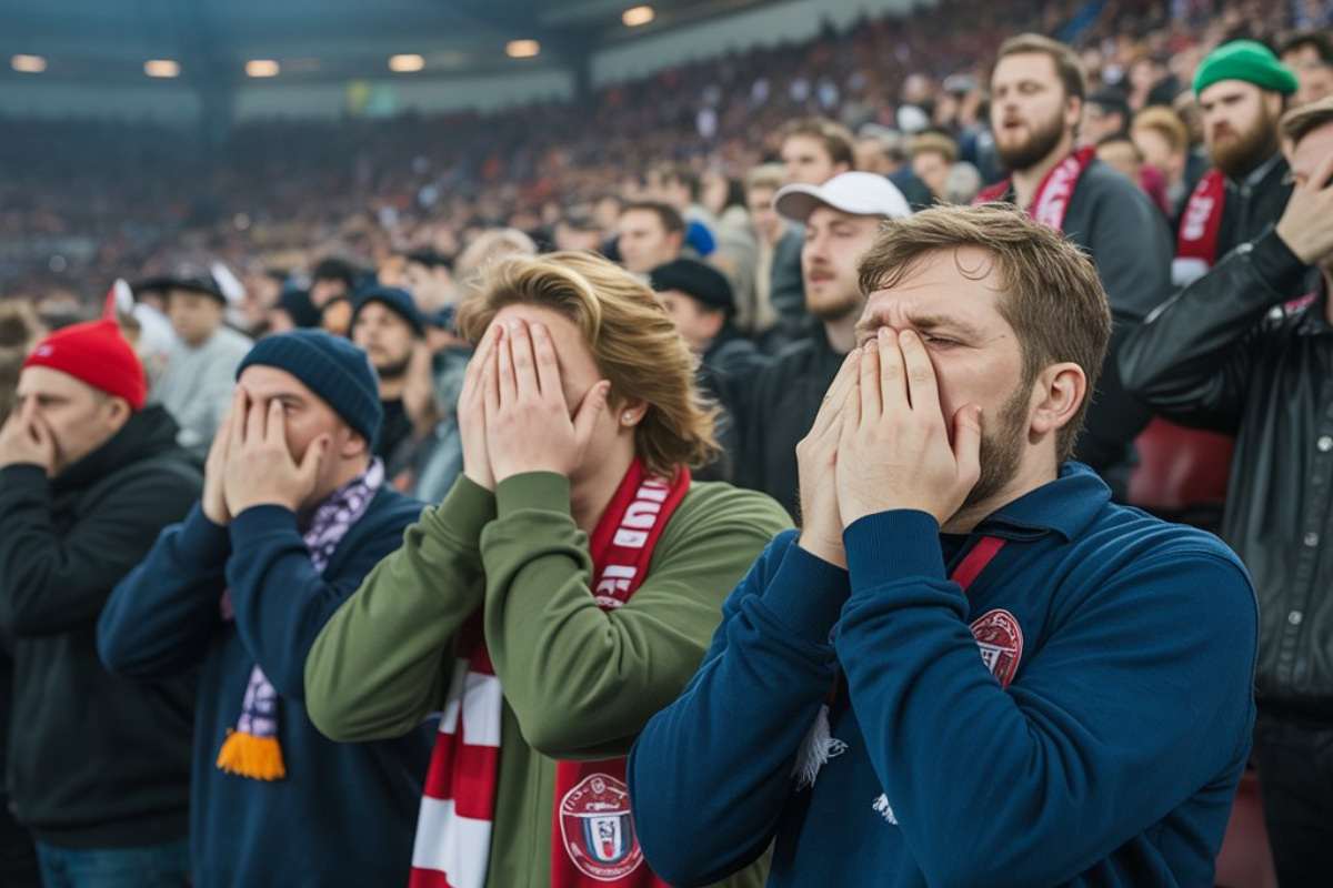 Aficionados al fútbol se llevan la mano a la cabeza