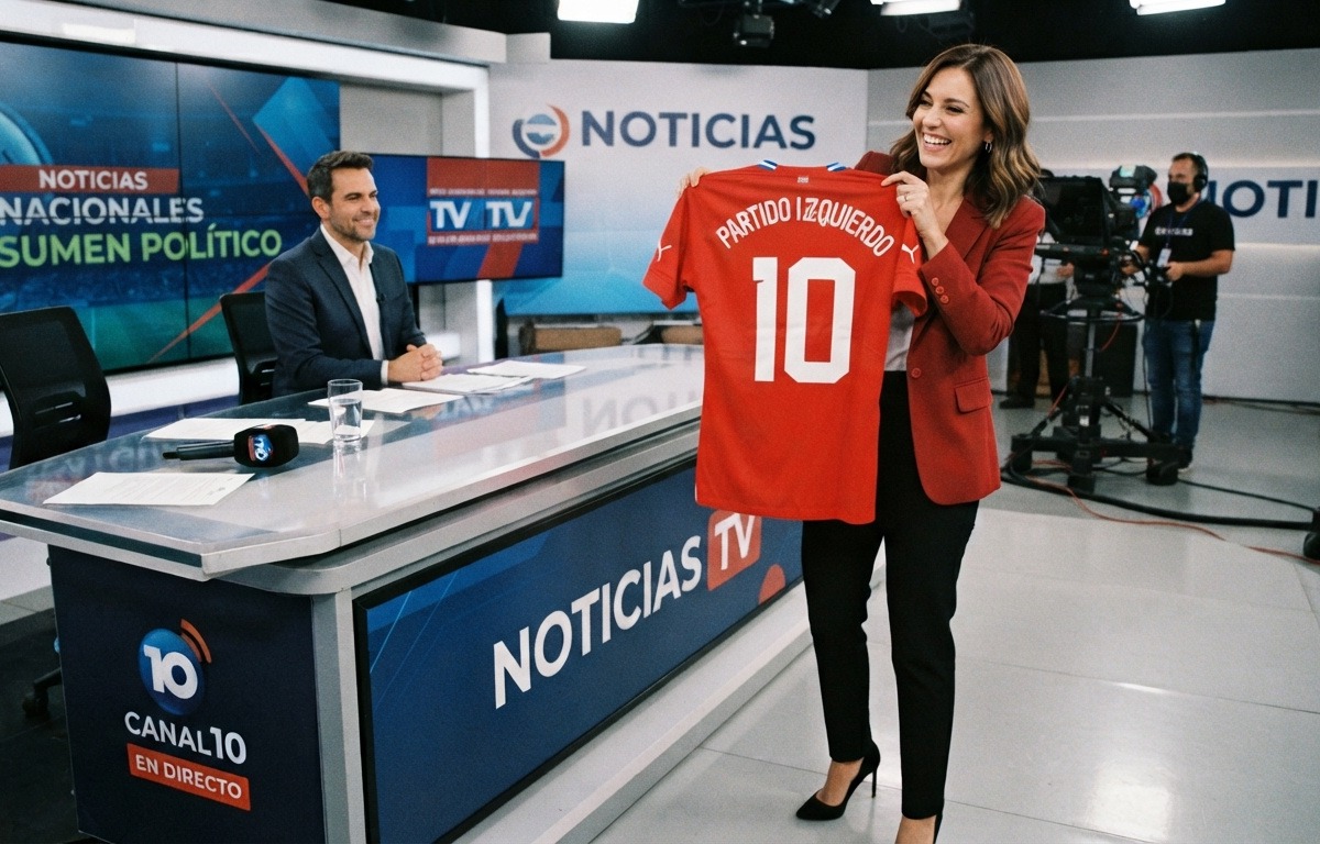 Periodista con camiseta de política